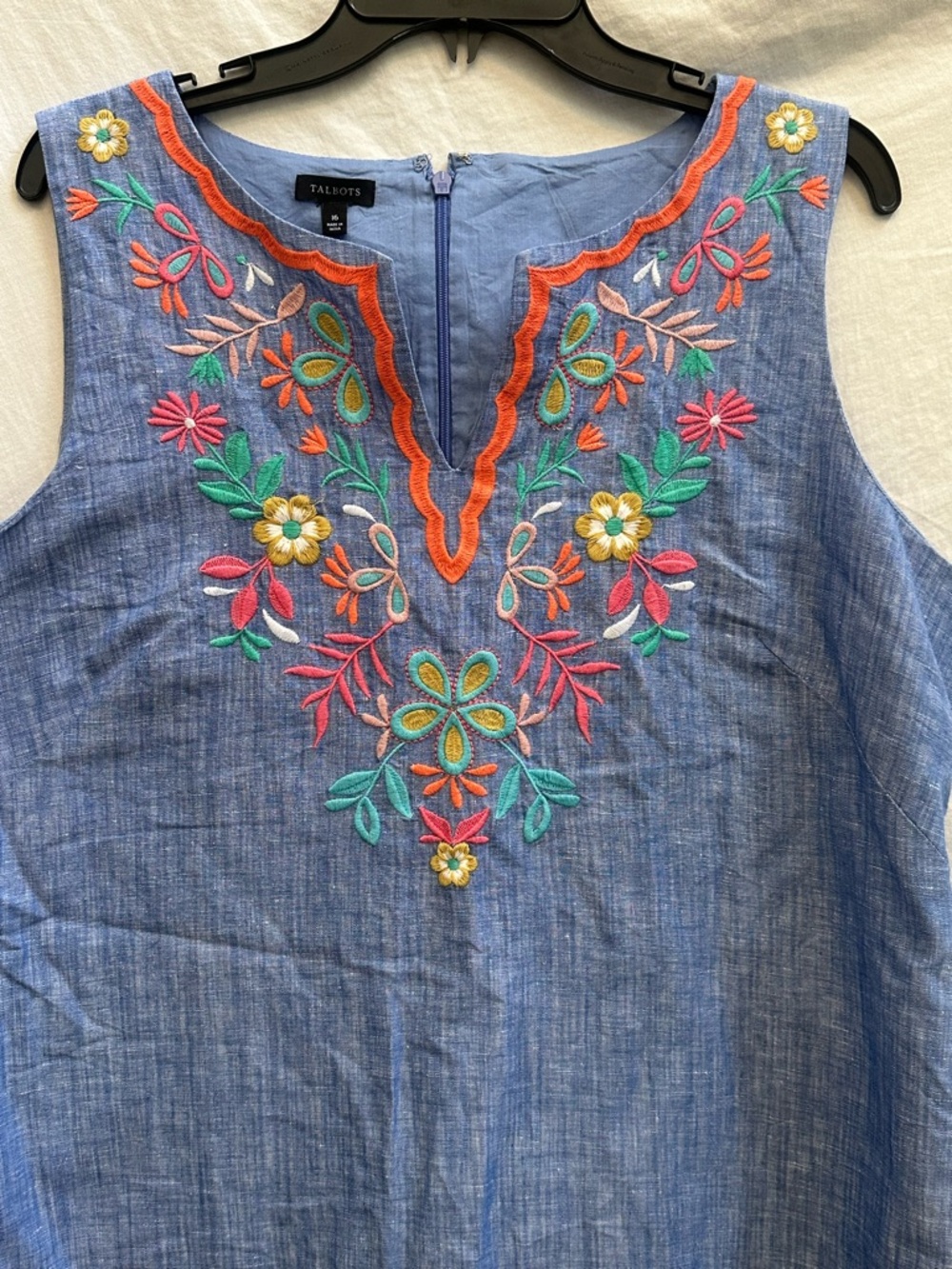 Talbots Blue Sleeveless Embroidered Shift Dress